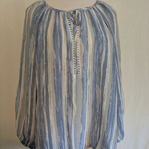Palm Rio Flowy Boho Striped Blouse Petite Lg